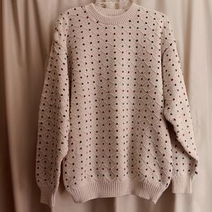 Vintage 90's Men's American Spirit Cream Sweater with Multicolor Dots Size M